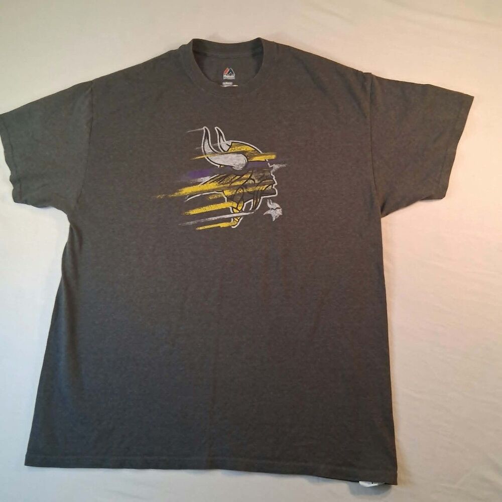 Majestic Minnesota Vikings T Shirt Mens XL Gray Heather Distressed Logo NFL Tee